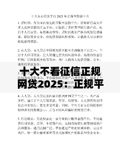 十大不看征信正规网贷2025：正规平台解析与避坑指南