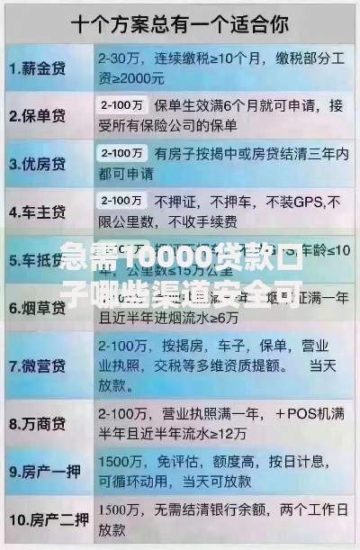 急需10000贷款口子哪些渠道安全可靠