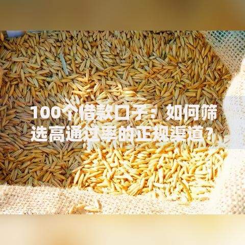 100个借款口子：如何筛选高通过率的正规渠道？