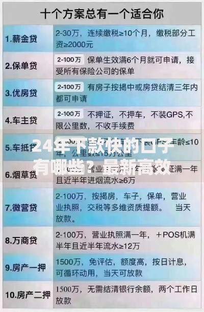 24年下款快的口子有哪些？最新高效借款渠道全解析