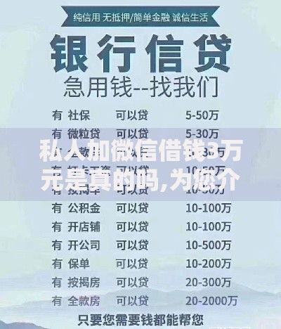 私人加微信借钱3万元是真的吗,为您介绍5款助贷公司黑户口子有什么