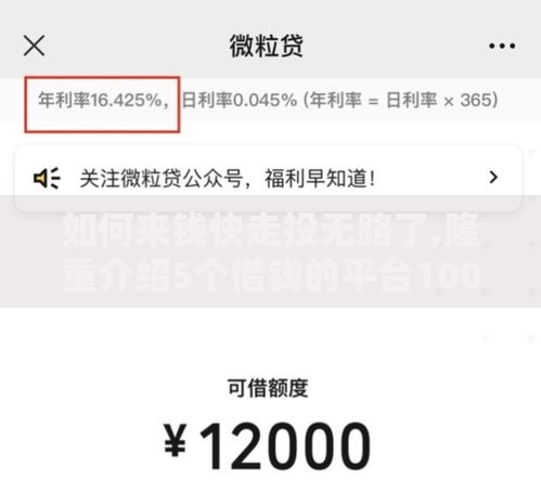 如何来钱快走投无路了,隆重介绍5个借钱的平台100%能借到利息低
