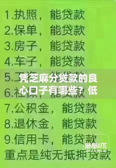 凭芝麻分贷款的良心口子有哪些？低门槛快速到账推荐