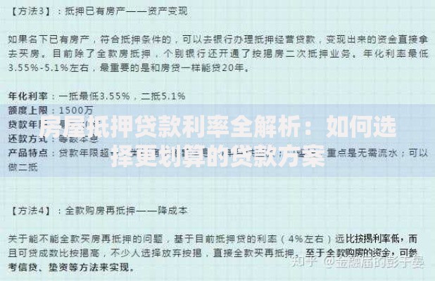 房屋抵押贷款利率全解析：如何选择更划算的贷款方案