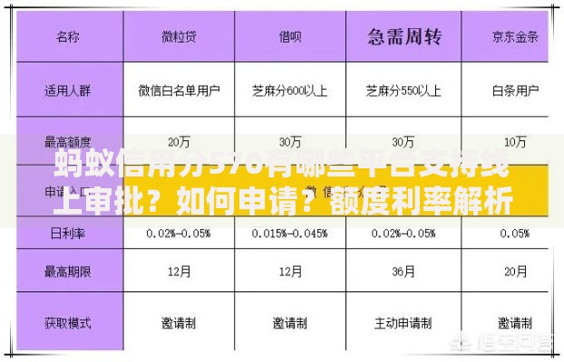 蚂蚁信用分570有哪些平台支持线上审批？如何申请？额度利率解析
