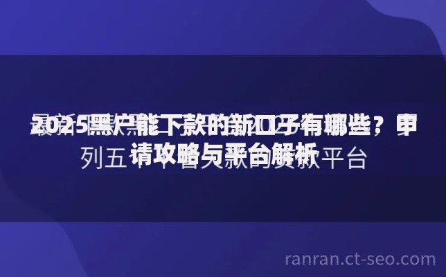 2025黑户能下款的新口子有哪些？申请攻略与平台解析