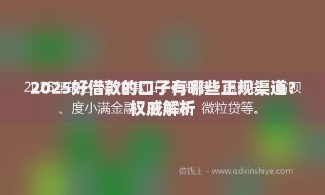 2025好借款的口子有哪些正规渠道？权威解析