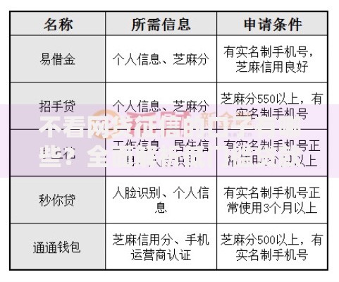 不看网贷征信的口子有哪些？全面解析低门槛贷款渠道