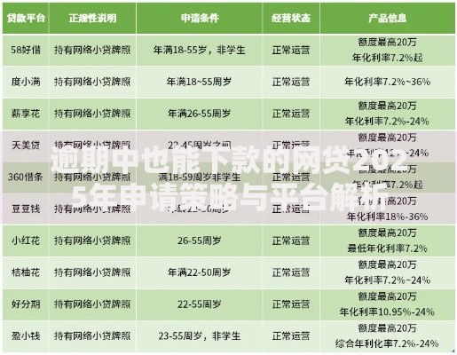 逾期中也能下款的网贷2025年申请策略与平台解析