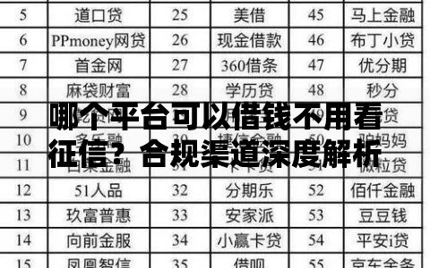 哪个平台可以借钱不用看征信？合规渠道深度解析