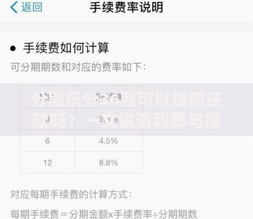 分期乐分36期可以提前还款吗？一文说清利弊与操作细节