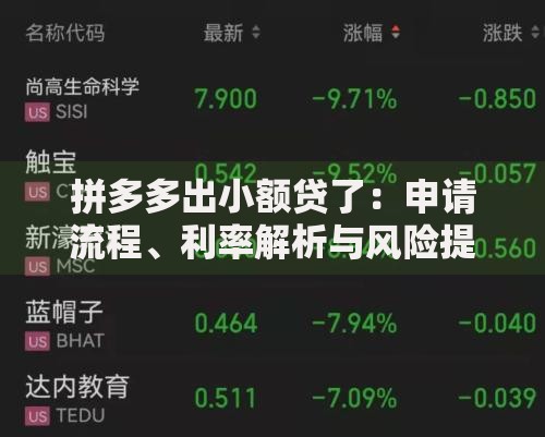 拼多多出小额贷了：申请流程、利率解析与风险提示