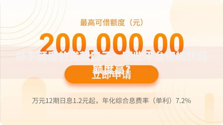 好下额度的贷款口子：哪些平台审核快且额度高？