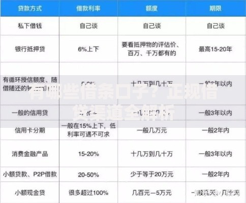 有哪些借条口子？正规借贷渠道全解析