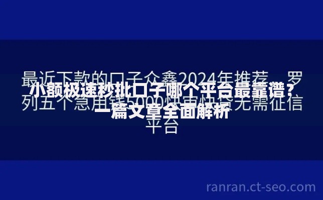 小额极速秒批口子哪个平台最靠谱？一篇文章全面解析