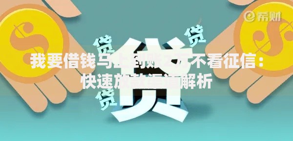 我要借钱马上到账2万不看征信：快速放款渠道解析