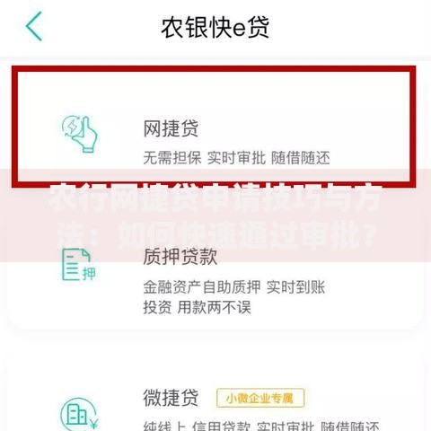 农行网捷贷申请技巧与方法:如何快速通过审批? 农行网捷贷申请技巧与方法:如何快速通过审批?