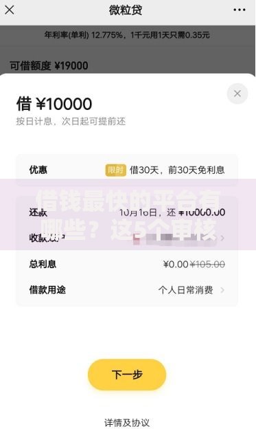 借钱最快的平台有哪些？这5个审核快、到账快的正规渠道推荐