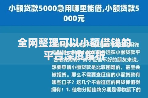 全网整理可以小额借钱的平台深度解析