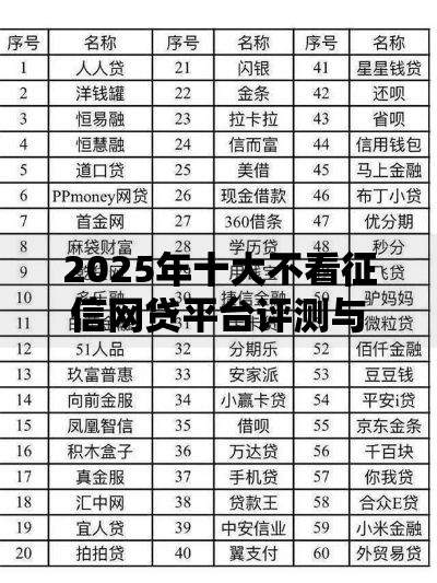 2025年十大不看征信网贷平台评测与风险提醒