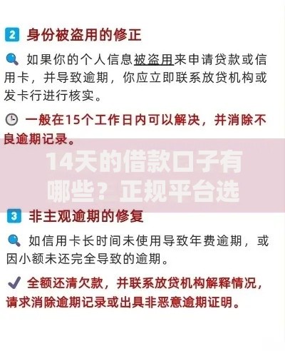 14天的借款口子有哪些?正规平台选择指南 14天的借款口子有哪些?正规平台选择指南
