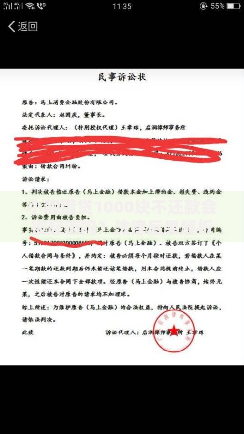 小额借贷1000块不还款会被起诉吗？法律后果解析
