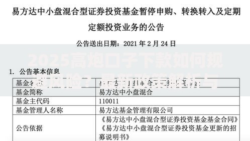 2025高炮口子下款如何规避风险？最新政策解析与申请指南