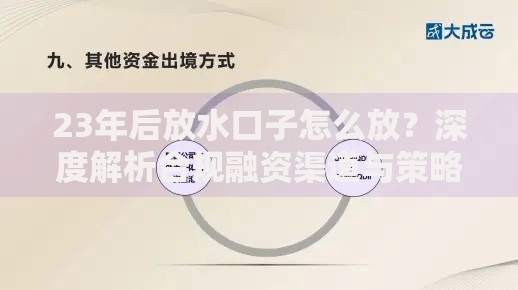 23年后放水口子怎么放？深度解析合规融资渠道与策略