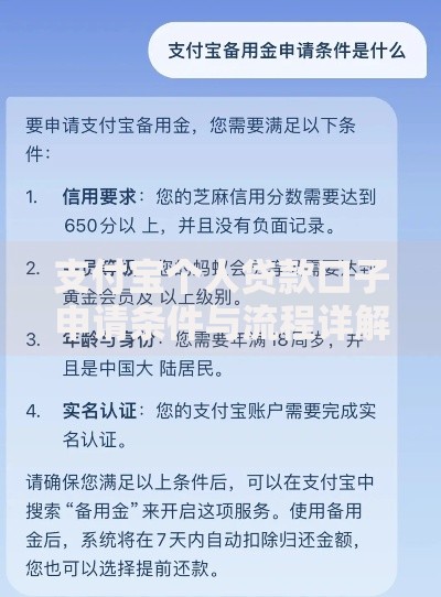 支付宝个人贷款口子申请条件与流程详解