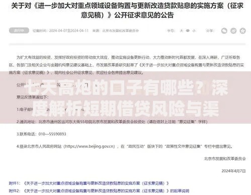 七天高炮的口子有哪些？深度解析短期借贷风险与渠道