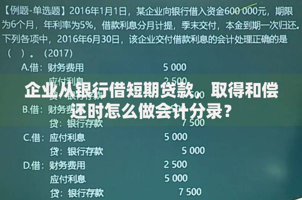 企业从银行借短期贷款，取得和偿还时怎么做会计分录？