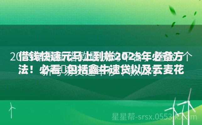 借钱快速元马上到帐2025年必备方法！必看​包括鑫牛速贷以及云麦花在内的这5个借款口子