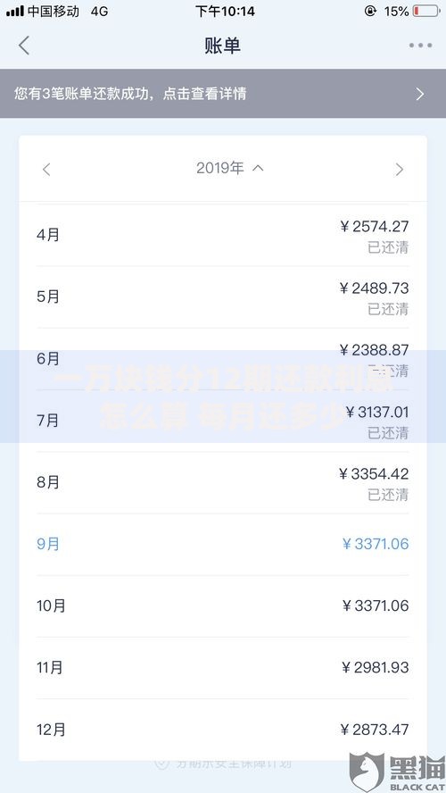 一万块钱分12期还款利息怎么算 每月还多少