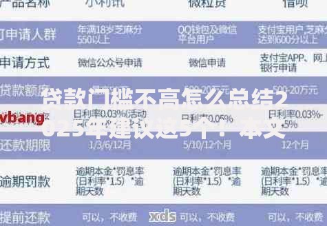 贷款门槛不高怎么总结2025年建议这5个！本文为您全面分析！