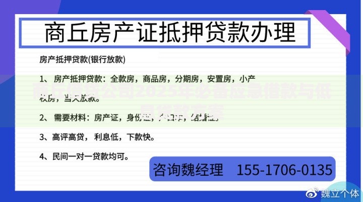 商丘借贷公司2025年必备应急借款与低息贷款方案
