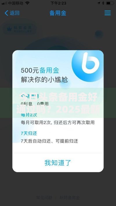今日头条备用金好通过吗?2025最新申请条件与额度指南 今日头条备用金好通过吗?2025最新申请条件与额度指南