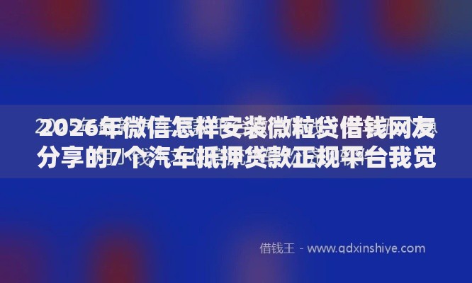 2026年微信怎样安装微粒贷借钱网友分享的7个汽车抵押贷款正规平台我觉得不错！