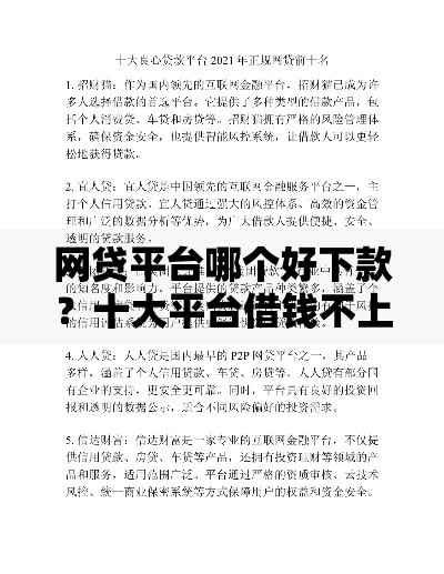 网贷平台哪个好下款？十大平台借钱不上征信推荐